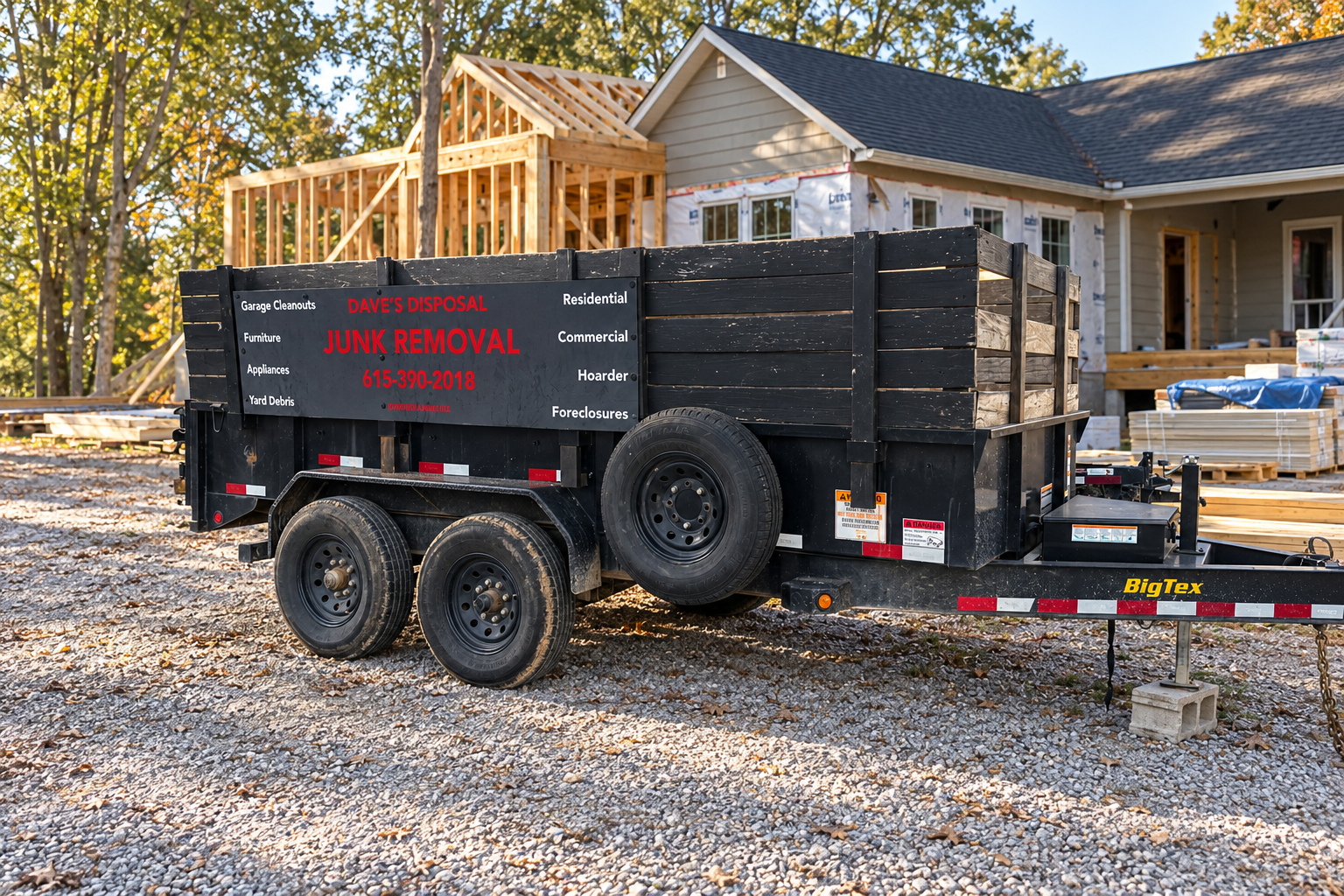 A different view of Dave’s actual dumpster trailer, with an edited residential renovation background